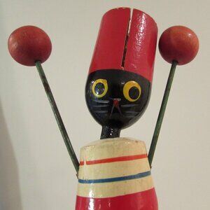Vintage Mid-Century Wooden Cat Clacker Whistle Toy Japan